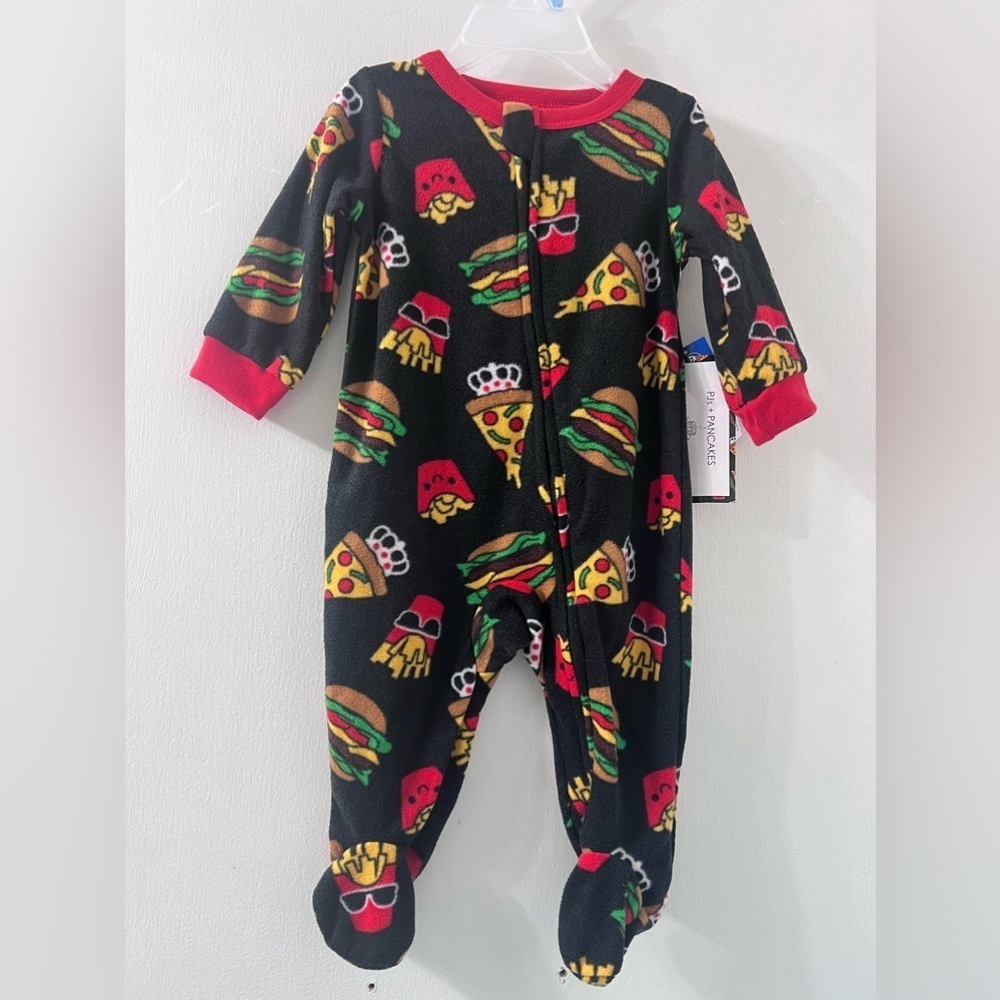 Food Print Newborn Pajama Sleepwear Pjs + Pancakes Size 3/6 Months